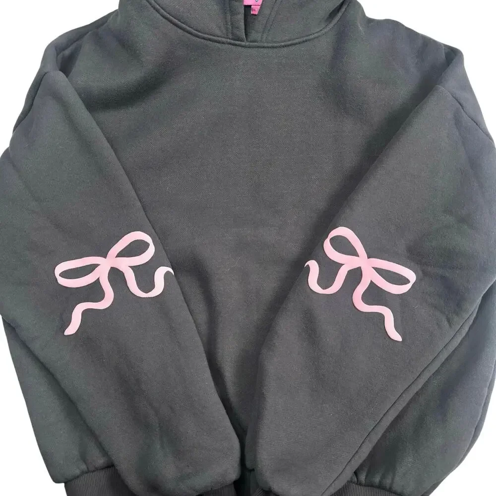 Edikted | Women | Bonney Bow Detail Gray Oversized Hoodie Matching Set | Small